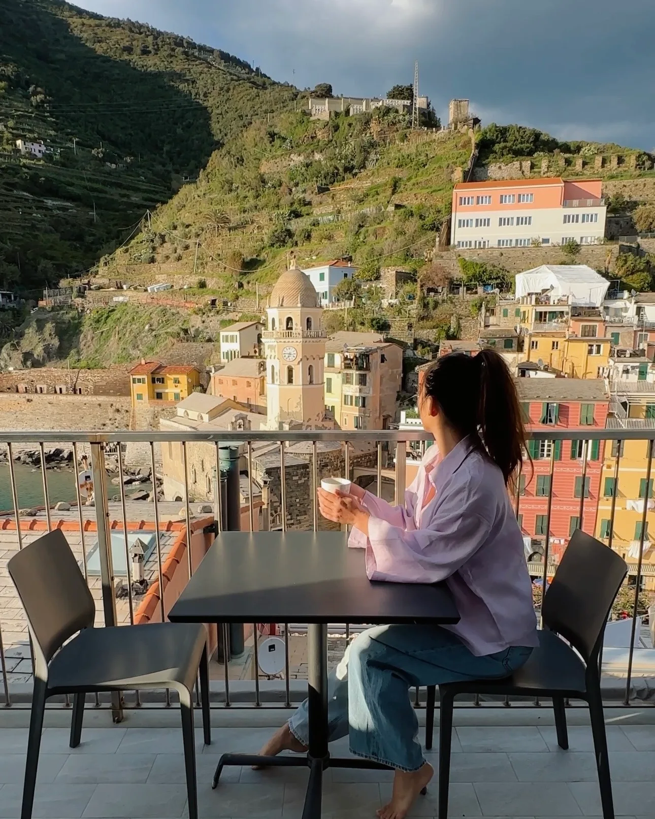 Colorful pastel houses perched on the cliffs of Cinque Terre, Italy