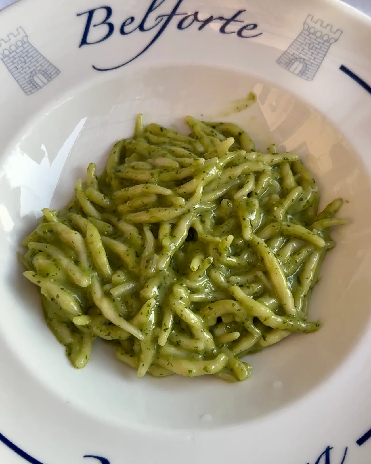 Trofie al pesto pasta dish at a Vernazza restaurant