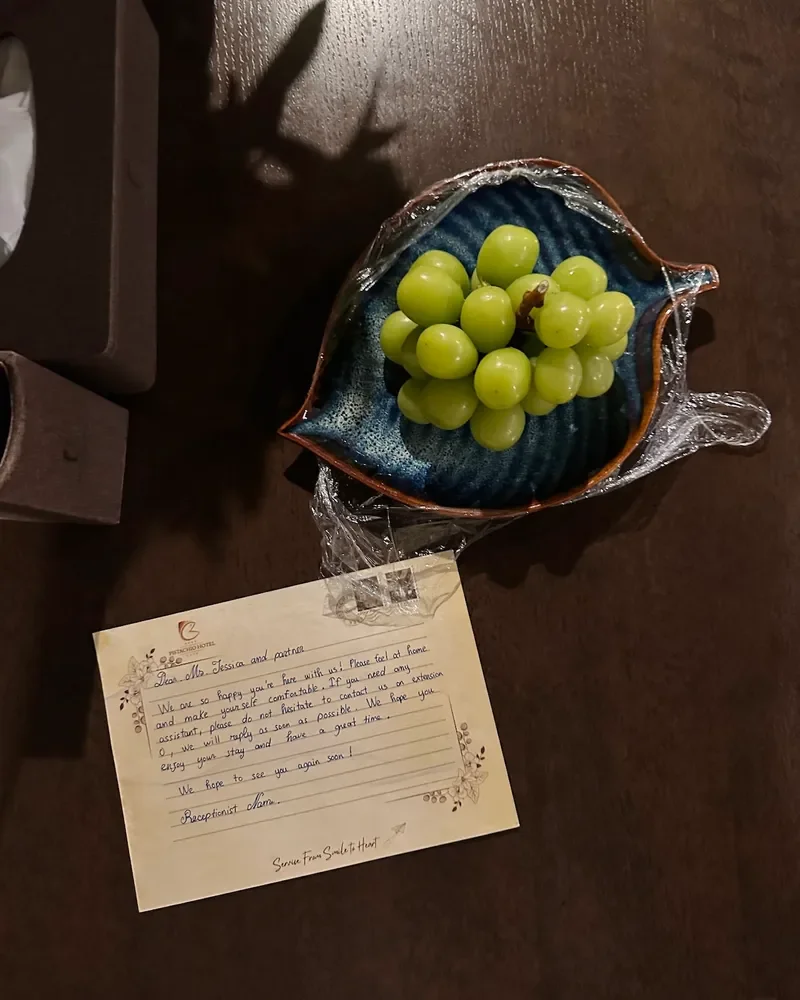 A bowl of grapes welcoming us to the hotel