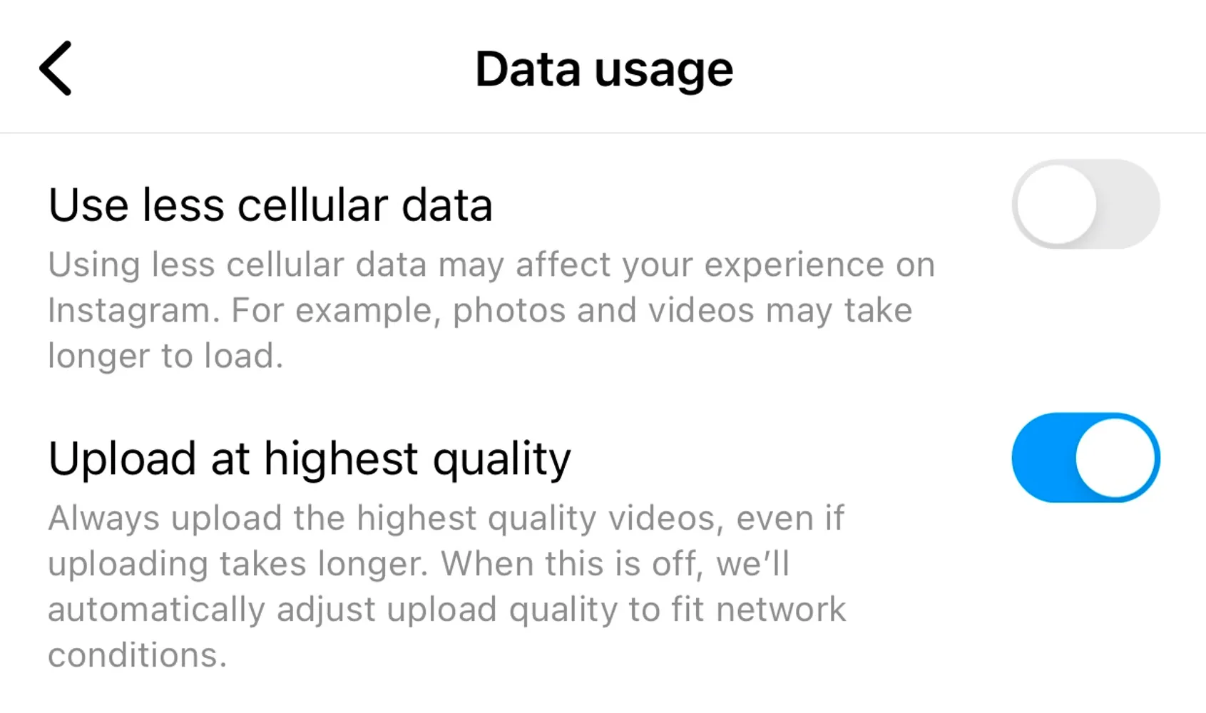 Instagram upload quality settings