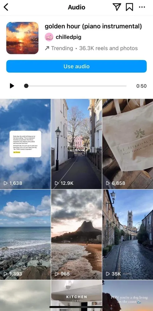 Trending audio indicator on Instagram